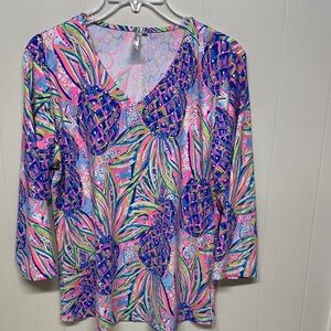 Lulu-B Vibrant Pink and Blue Pineapple Top